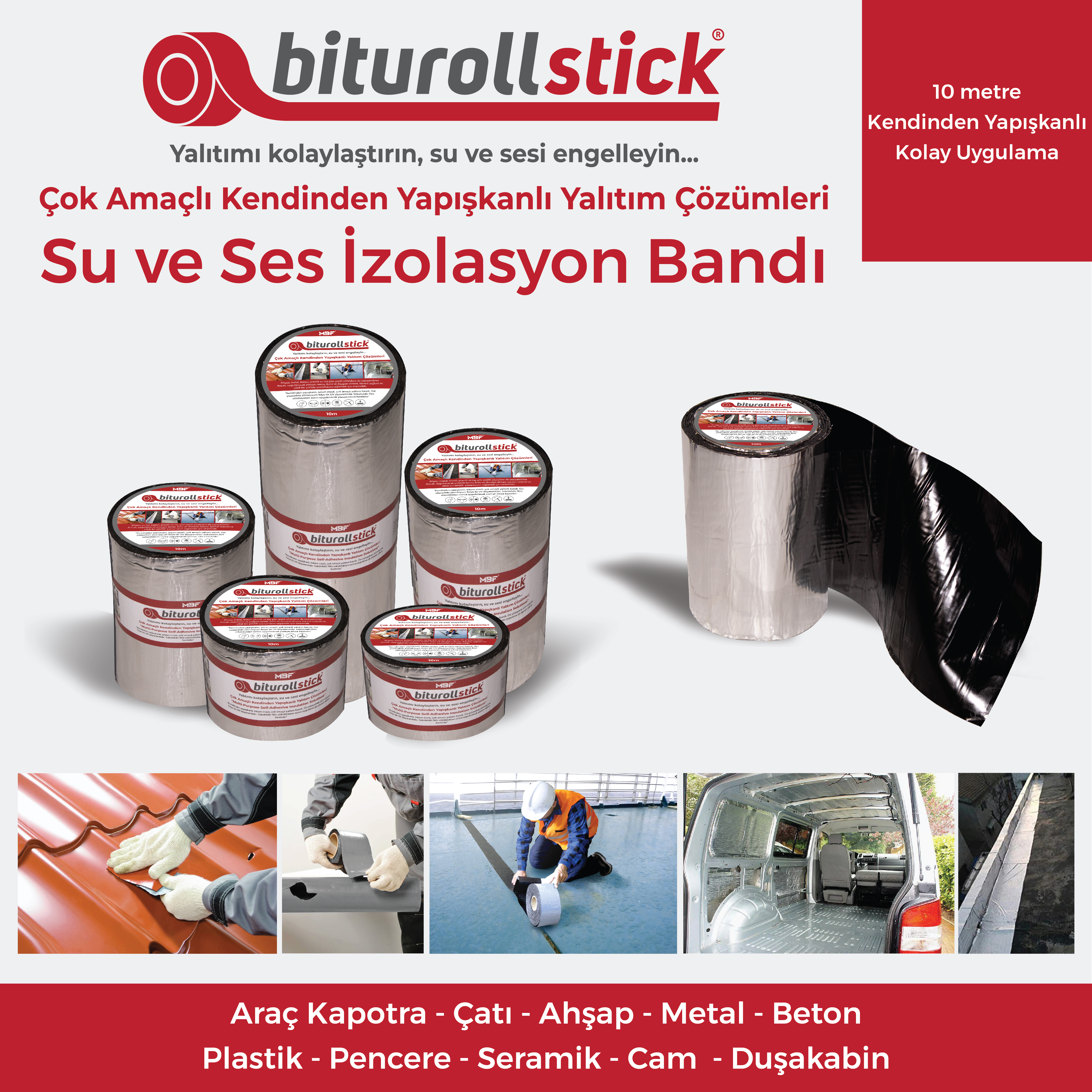 biturollstick Yapışkanlı Su Yalıtım Bandı Metalik 10 cm X 10 M