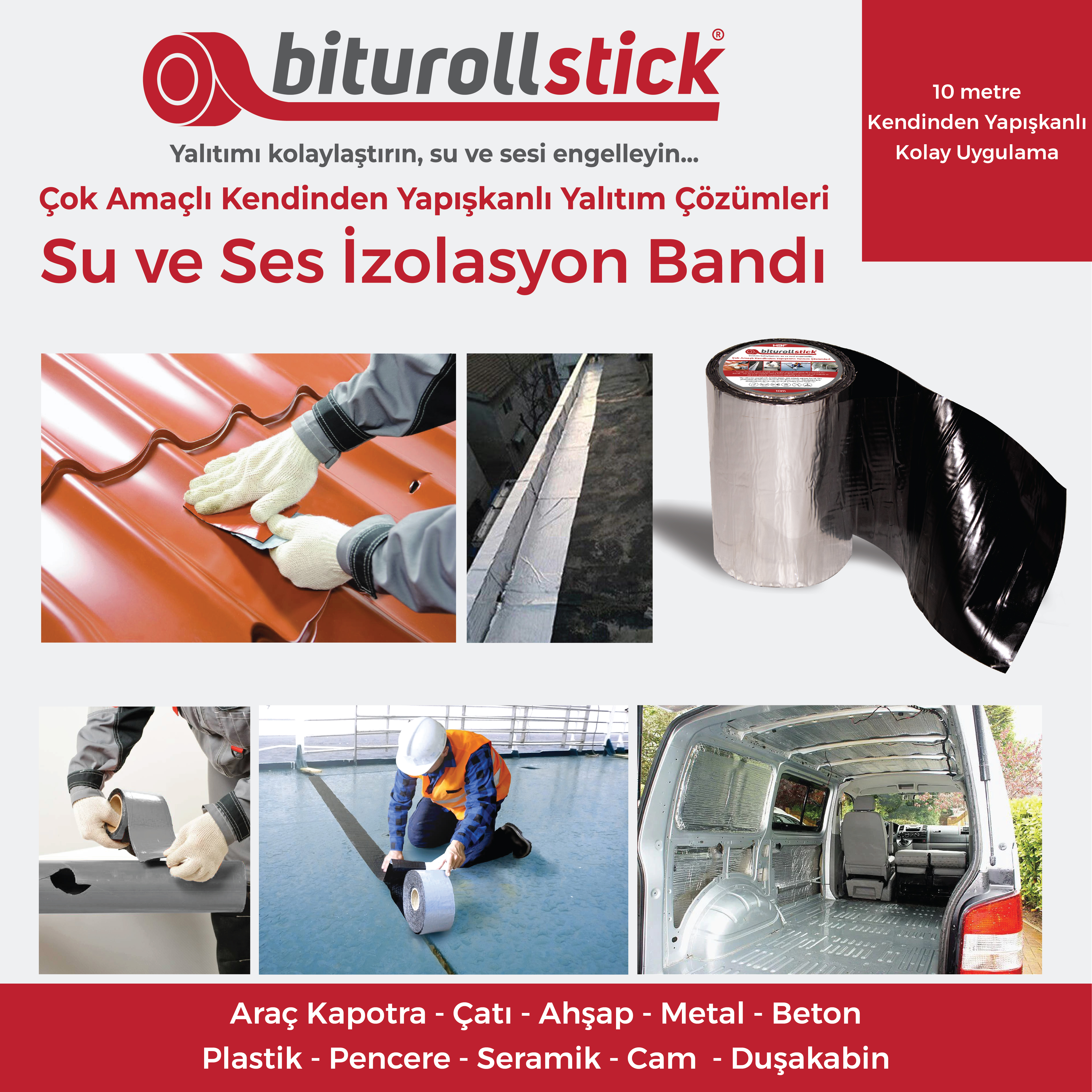 biturollstick Yapışkanlı Su Yalıtım Bandı Metalik 10 cm X 10 M