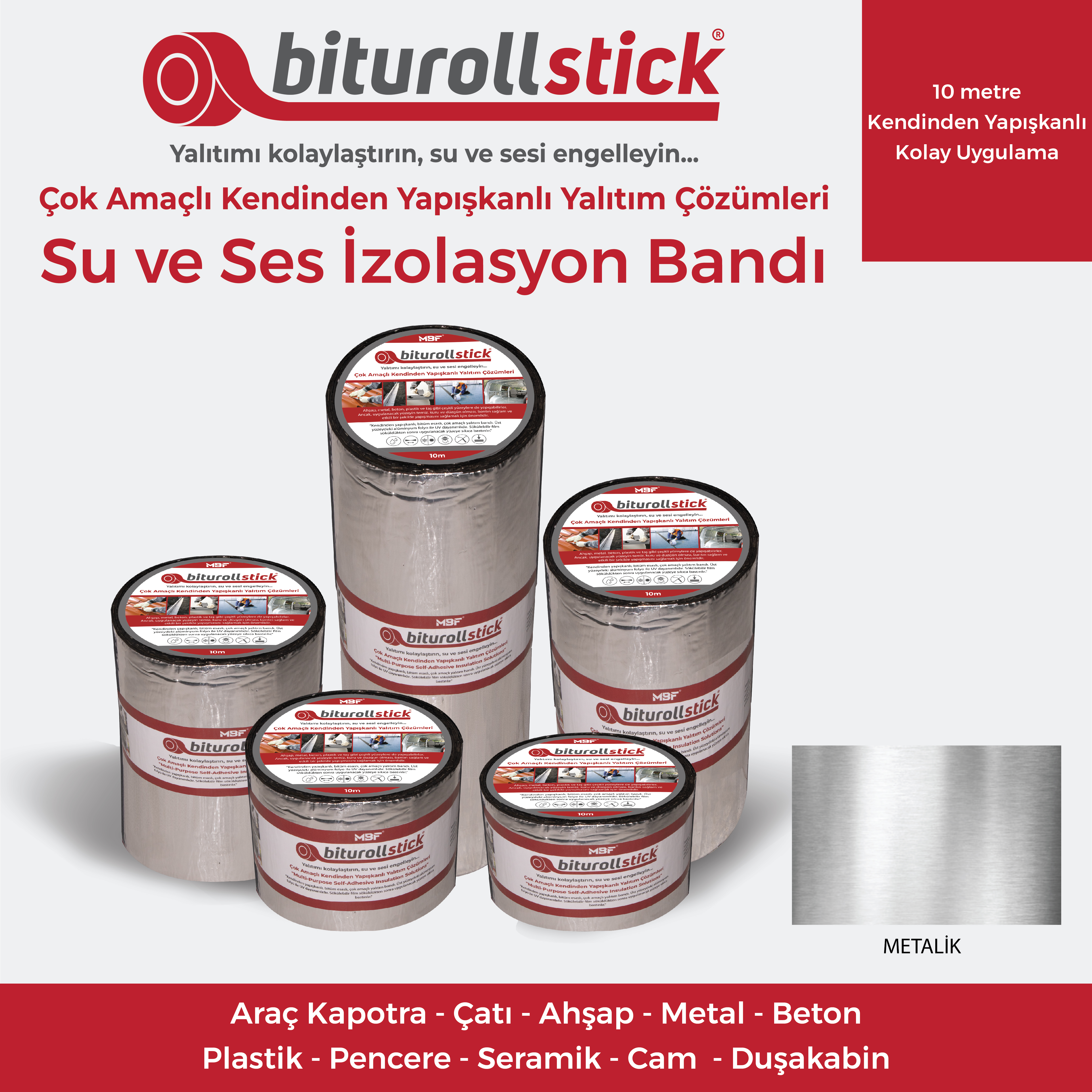 biturollstick Yapışkanlı Su Yalıtım Bandı Metalik 10 cm X 10 M