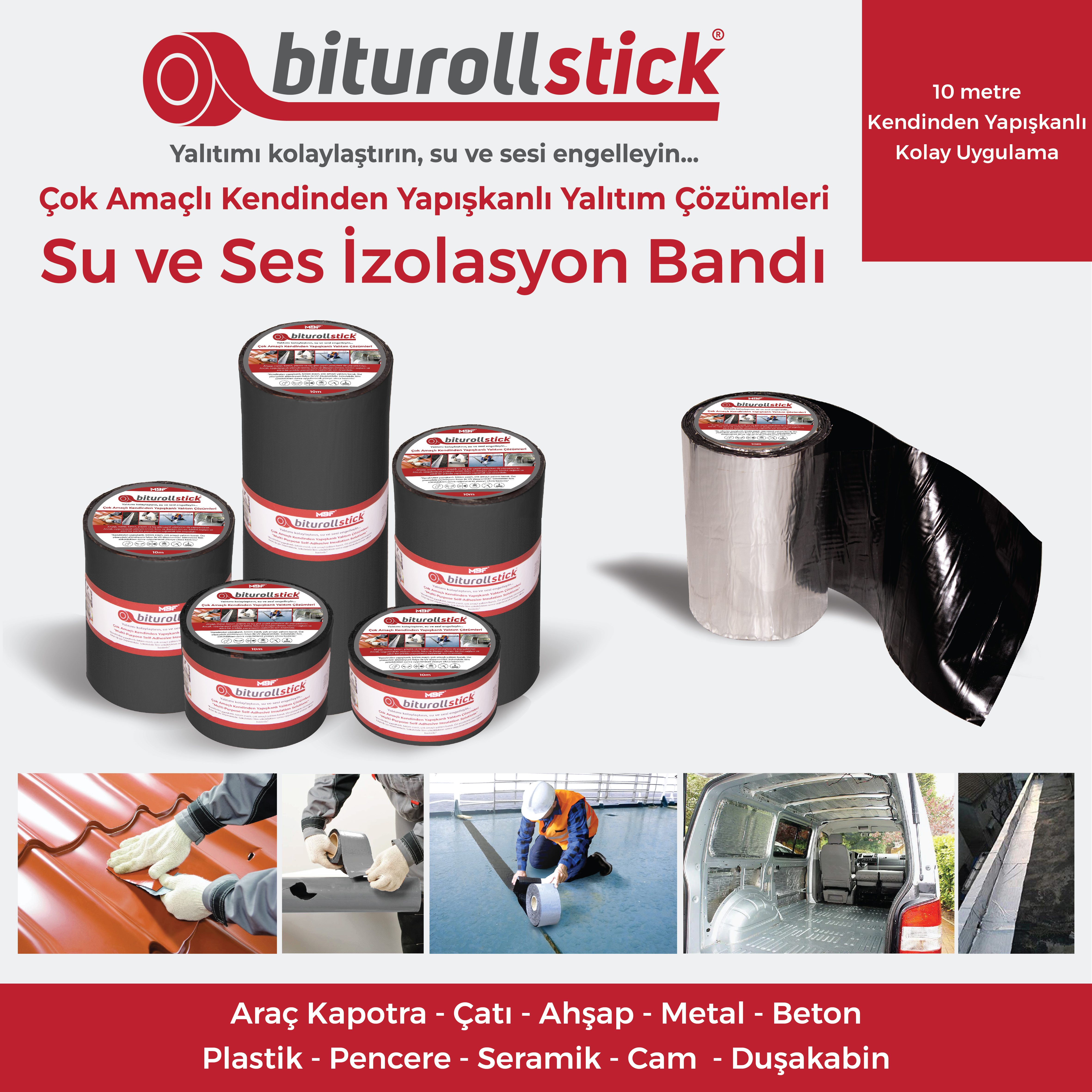 biturollstick Yapışkanlı Su Yalıtım Bandı Antrasit 30 cm X 10 M