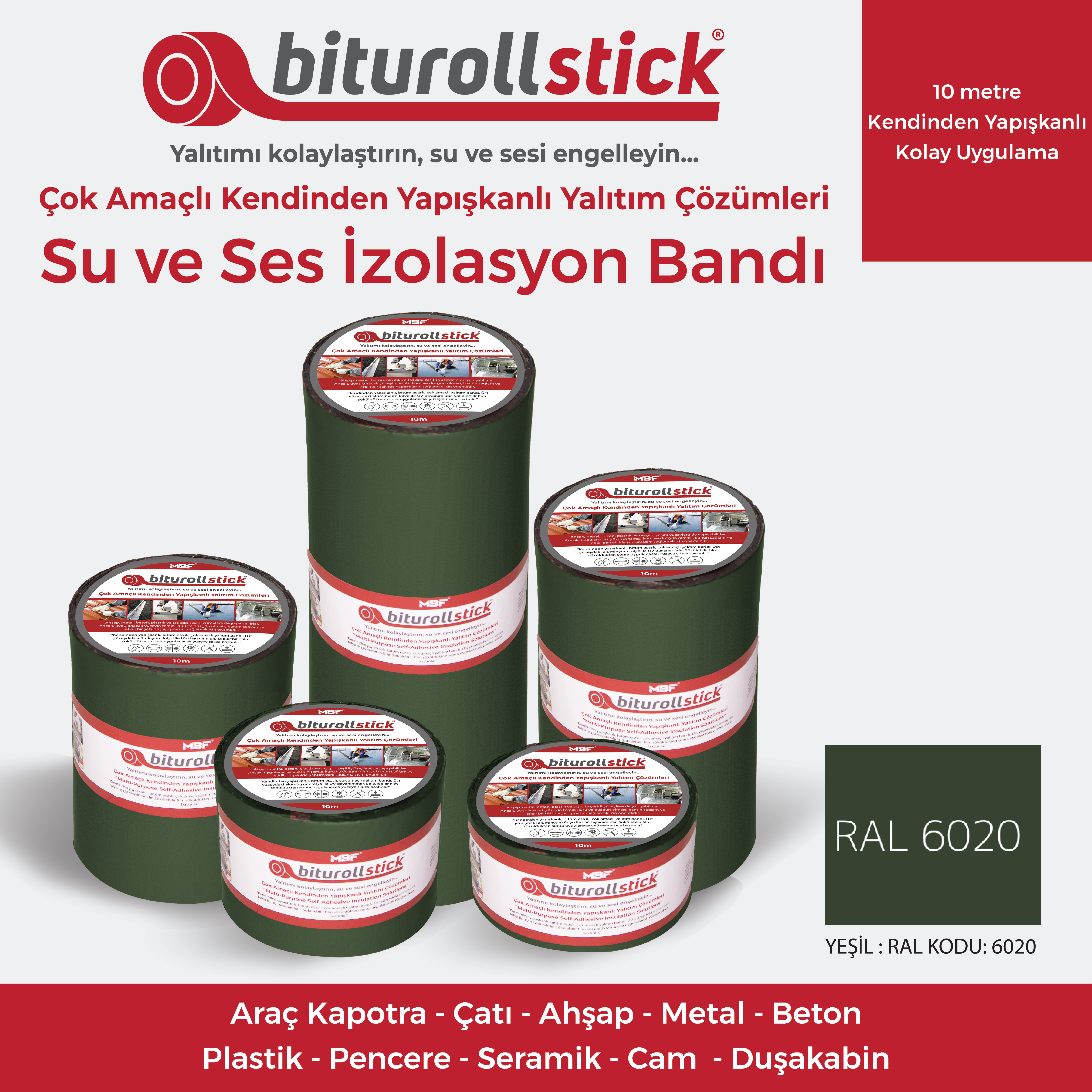 biturollstick Yapışkanlı Su Yalıtım Bandı Yeşil 30 cm X 10 M