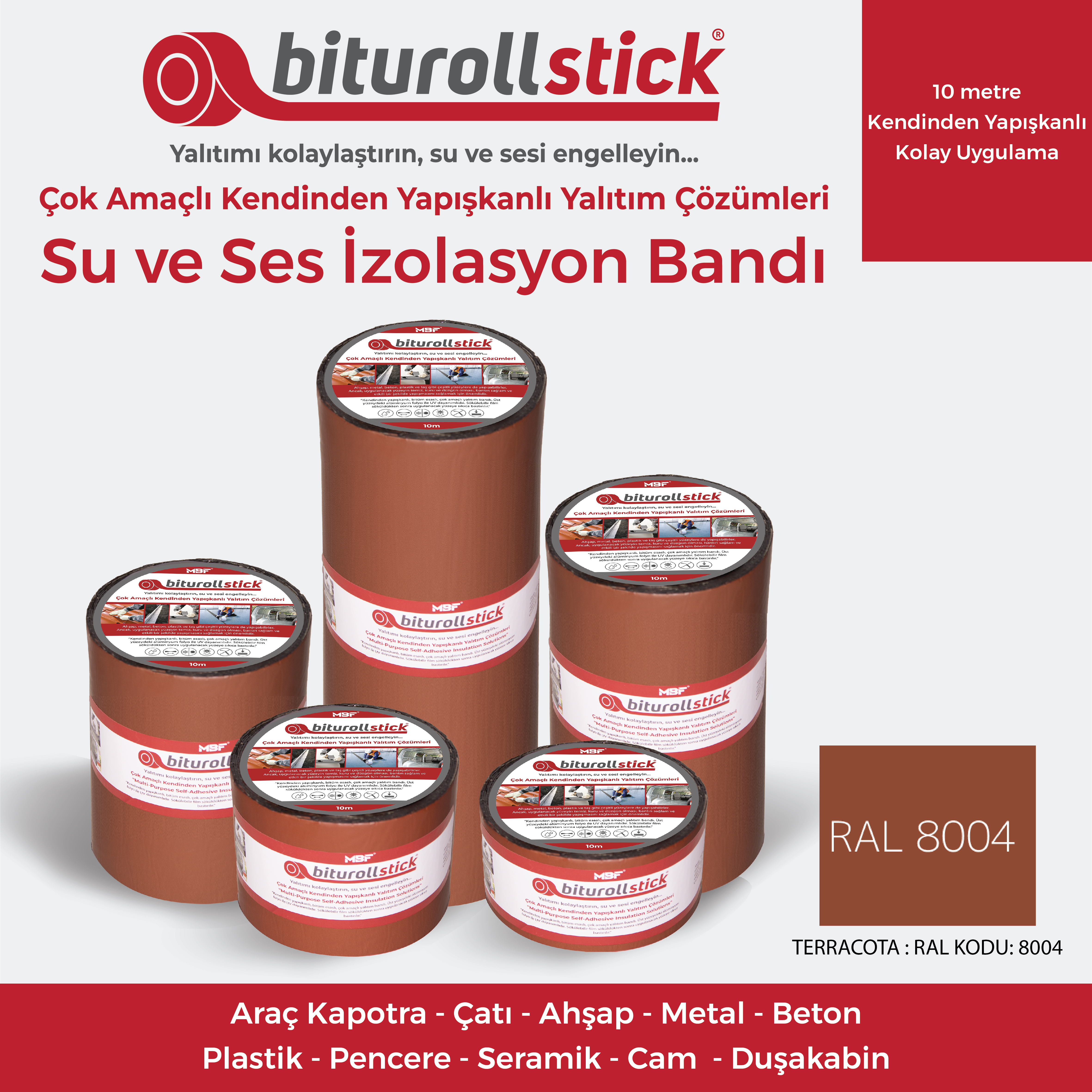 biturollstick Yapışkanlı Su Yalıtım Bandı Kırmızı 30 cm X 10 M