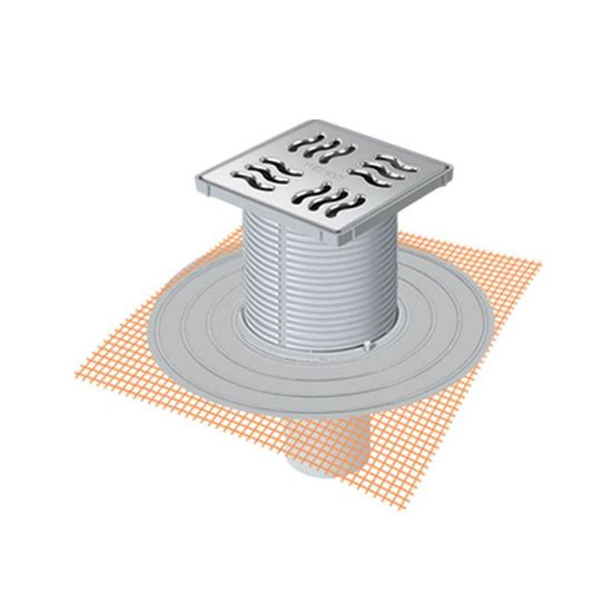 MTS 9002F-15 Kendinden File Perçinli 10 x 10 cm 304 Kalite Paslanmaz Izgaralı Süzgeç Sistemi - Alttan Çıkışlı Ø 70 mm 15 cm Yükseklik Parçası