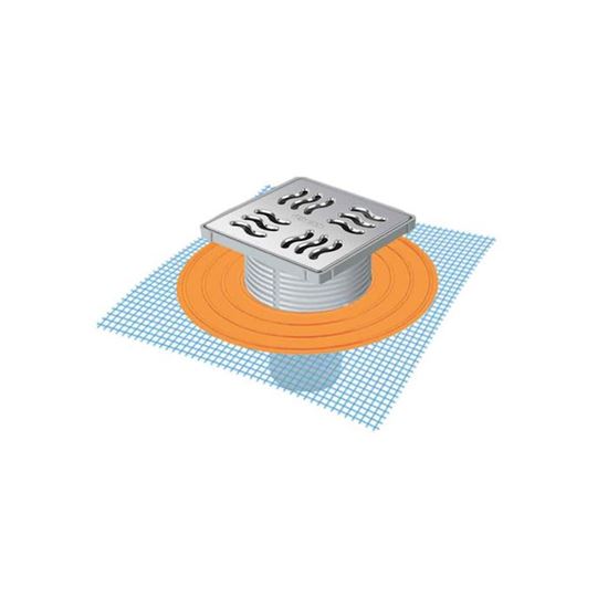 MTS 9002F-9Ç Kendinden File Perçinli 10 x 10 cm 304 Kalite Paslanmaz Izgaralı Süzgeç Sistemi - Alttan Çıkışlı Ø 70 mm 9 cm Yükseklik Parçası Çerçeveli Gövde