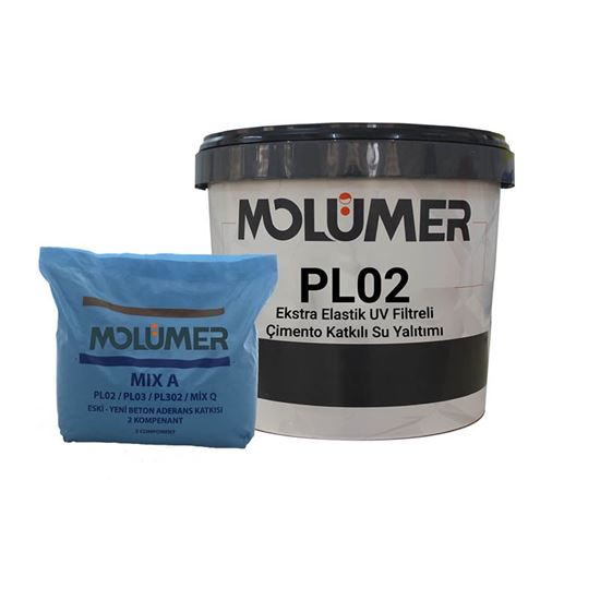 Molümer PL02 Ekstra Elastik UV Filtreli Çimento Katkılı Su Yalıtımı 2K Gri (18 kg + 6 kg)