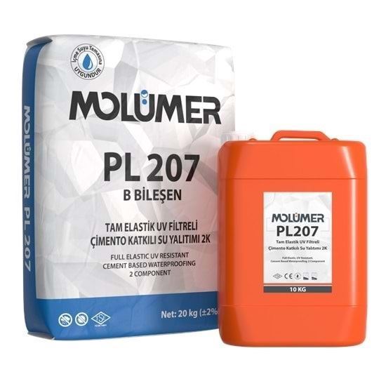 Molümer PL207 Tam Elastik UV Filtreli Çimento Katkılı Su Yalıtımı 2K Gri (10 kg + 20 kg)